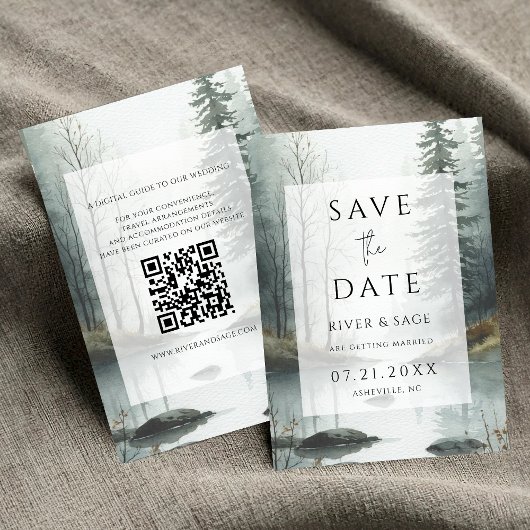 Carte Evergreen Mist Forest QR Save the Date