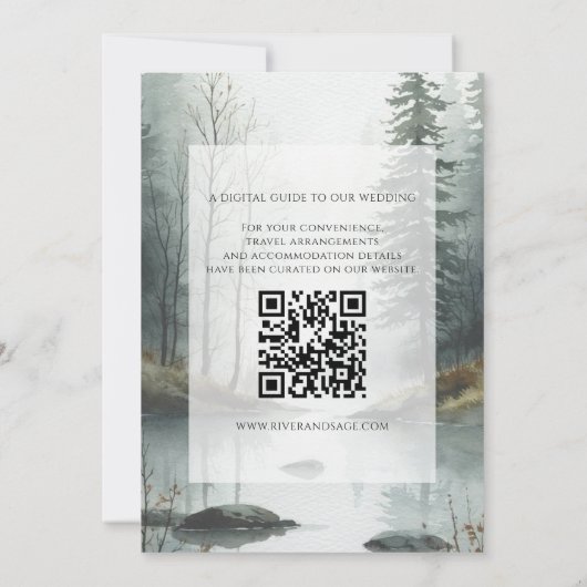 Carte Evergreen Mist Forest QR Save the Date (Dos)