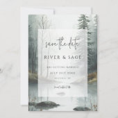 Carte Evergreen Mist | Rustic Forest QR Save the Date (Devant)