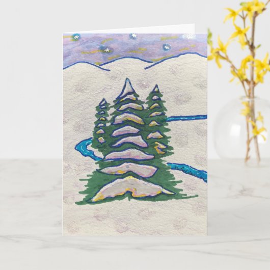 Carte Evergreens en neige (Fleur jaune)