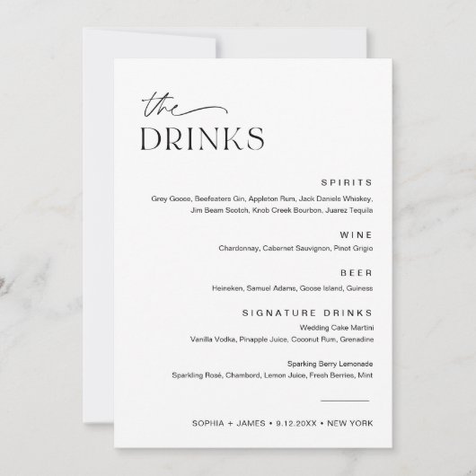Carte EVERLEIGH Mariage Drink Menu 5x7 (Devant)