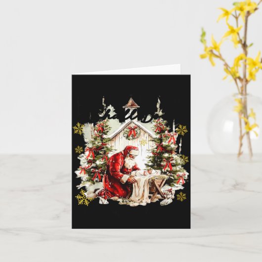 Carte Every Knee Shall Bow Funny Kneeling Santa Baby Jes (Fleur jaune)
