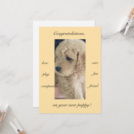 Carte Excitations, joie & plaisir, nouveau chiot, plat (Devant/Arrière en situation)