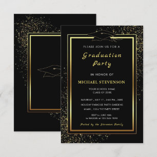 Carte Exemple d'invitation à la graduation noire et or