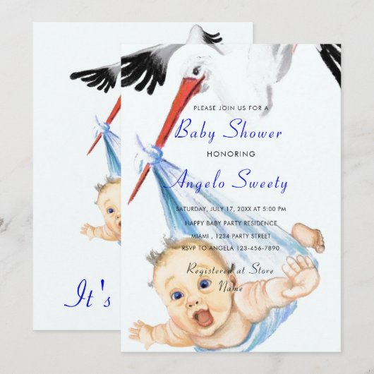 Carte Exemple d'invitation à une baby shower avec une ci (Devant / Derrière)