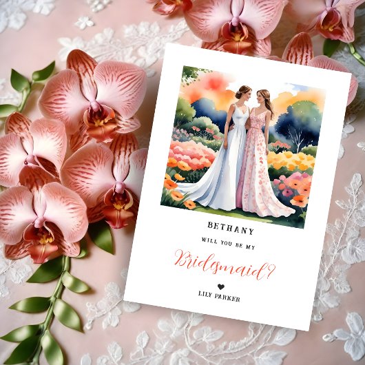 Carte Exquisite 2 Girls Illustration Bridesmaid Proposal