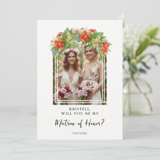 Carte Exquisite Chic Botanical Arch Photo Matron Honor (Debout devant)