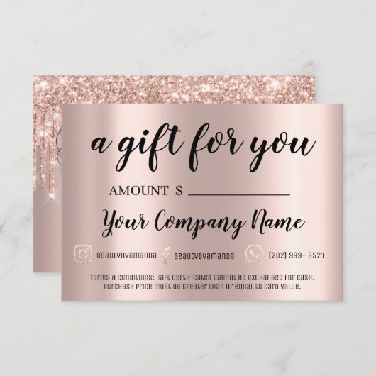 Carte Extension Lash Brows de certificat cadeau d'entrep (Devant / Derrière)