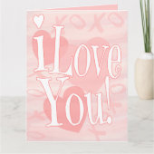 Carte extra large Je t'aime avec des coeurs rose (Devant)