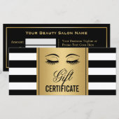 Carte Eyelashes certificat cadeau maquillage Gold B&W St (Devant / Derrière)