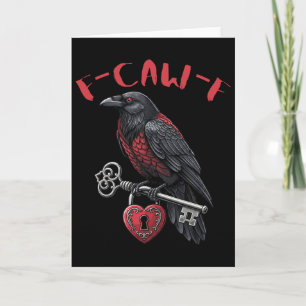 Carte F-caw-f Corbeau noir tenant un cœur avec serrure e
