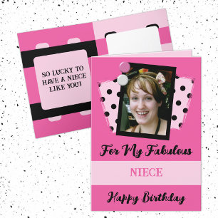 Carte Fabelle nièce photo nom rose noir anniversaire