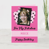 Carte Fabelle nièce photo nom rose noir anniversaire (Devant)