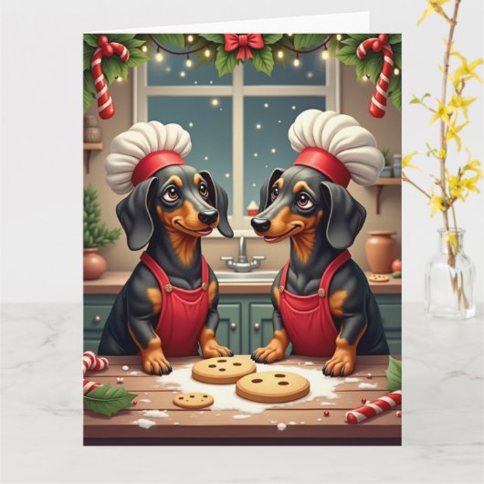Carte Fabricants de biscuits de Noël de teckel Fête de p (Fleur jaune)
