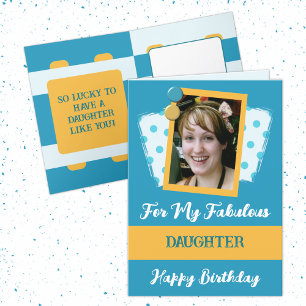 Carte Fabuleuse fille nom photo bleu jaune anniversaire
