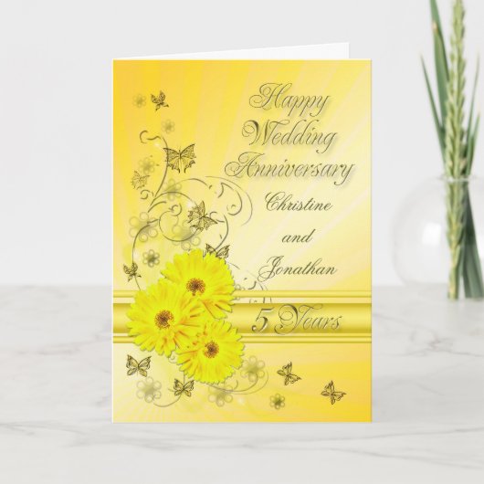 Carte Fabuleuses fleurs 5e anniversaire pour un couple (Devant)