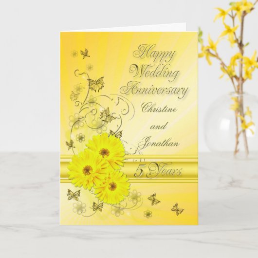 Carte Fabuleuses fleurs 5e anniversaire pour un couple (Fleur jaune)