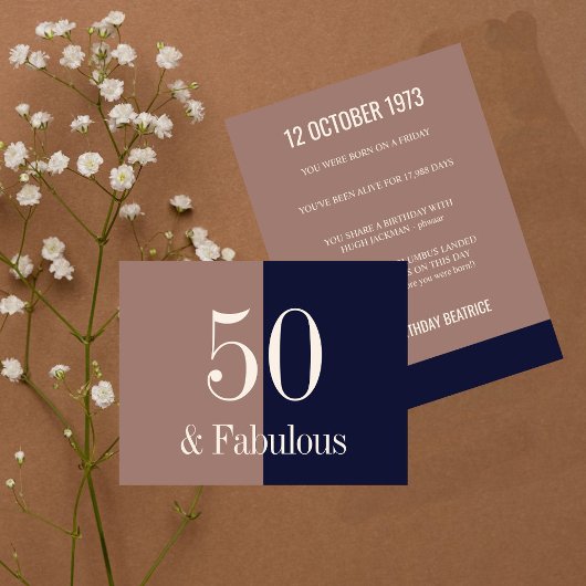 Carte Fabuleux à 50 Modern Typography Navy et Mocha