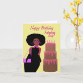 Carte Fabuleux Anniversaire Africain-Américain Lady Pink (Fleur jaune)