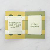 Carte Fabuleux nom de la soeur de l'or vert anniversaire (Intérieur)
