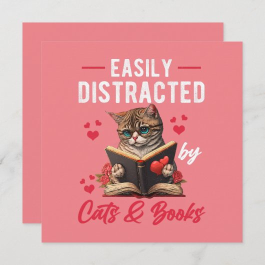 Carte Facilement distrait par les chats et les livres (Devant / Derrière)