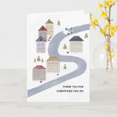 Carte Facteur Dame du Courrier Merci Noël Scène d'hiver (Fleur jaune)