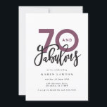 Carte Faire 70 look bon anniversaire moderne<br><div class="desc">En faisant 70 look,  soixante-dix et fabuleuse invitation d'anniversaire de typographie moderne. Texte de script moderne sur la conception de typographie de tendance. Partie d'une collection. Les couleurs peuvent être customisées.</div>