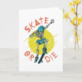 Carte Faire du skate ou mourir Squelette Skateboardeur (Fleur jaune)