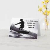 CARTE ***FAIRE FACE À LA VAGUE**** SURF À UN "JOLI ANNIV (Fleur jaune)