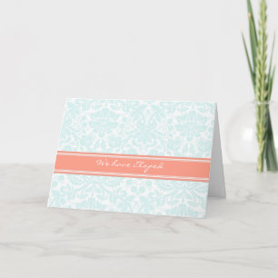 Carte Faire-part Aqua Coral Damask Elopement
