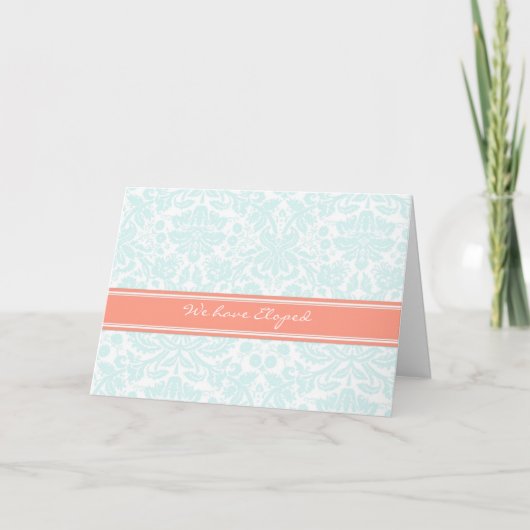 Carte Faire-part Aqua Coral Damask Elopement (Devant)