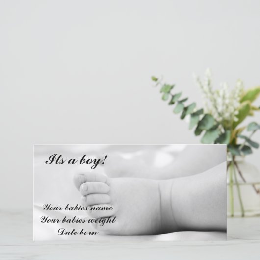 Carte faire-part bébé garçon (Debout devant)