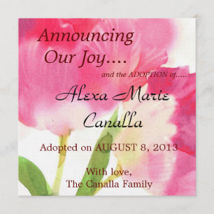 Carte Faire-part d'adoption de la tulipe rose