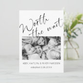 Carte Faire-part d'adoption photo "Worth the wait" (Debout devant)