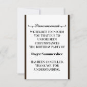 Carte Faire-part d'annulation de fête d'anniversai (Devant)