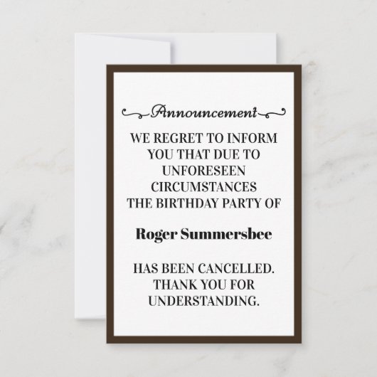Carte Faire-part d'annulation de fête d'anniversai (Devant)