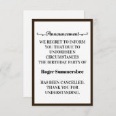 Carte Faire-part d'annulation de fête d'anniversai (Devant / Derrière)