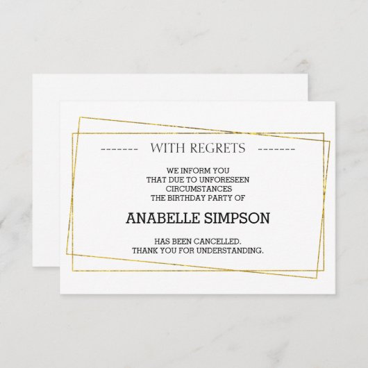 Carte Faire-part d'annulation de fête d'anniversai (Devant / Derrière)