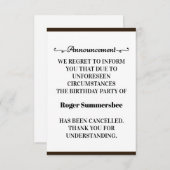 Carte Faire-part d'annulation de fête d'anniversai (Devant / Derrière)