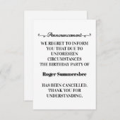 Carte Faire-part d'annulation de fête d'anniversai (Devant / Derrière)