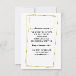 Carte Faire-part d'annulation de fête d'anniversai