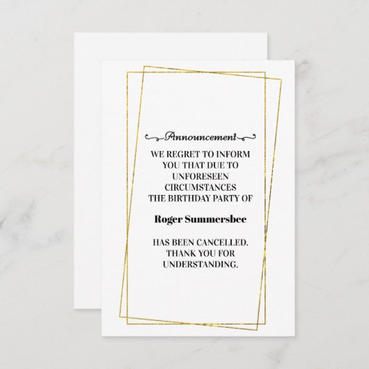 Carte Faire-part d'annulation de fête d'anniversai (Devant / Derrière)