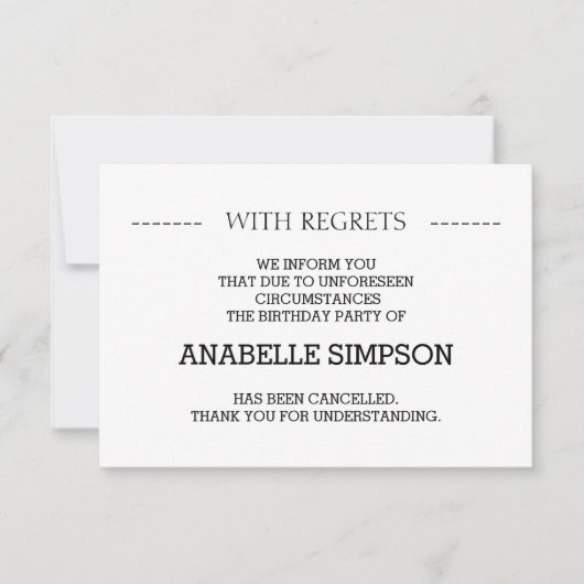 Carte Faire-part d'annulation de fête d'anniversai (Devant)