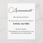 Carte faire-part d'annulation de mariage personnal (Devant)