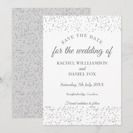 Carte Faire part de date de mariage Silver Stardust Conf (Devant / Derrière)