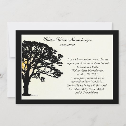 Carte Faire-part de décès de l'arbre du coucher du (Devant)