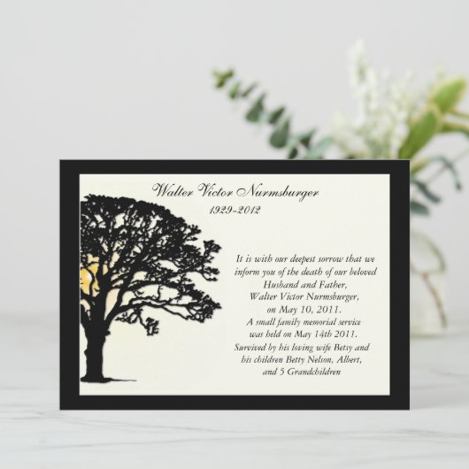 Carte Faire-part de décès de l'arbre du coucher du (Debout devant)
