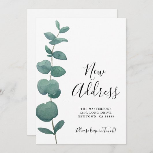 Carte Faire-part de déplacement Eucalyptus Aquarel (Devant / Derrière)