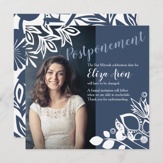 Carte Faire-part de fleurs blanches gris-bleu (Devant / Derrière)