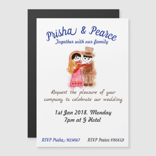 Carte faire-part de mariage à fusion magnétique (Devant / Derrière)